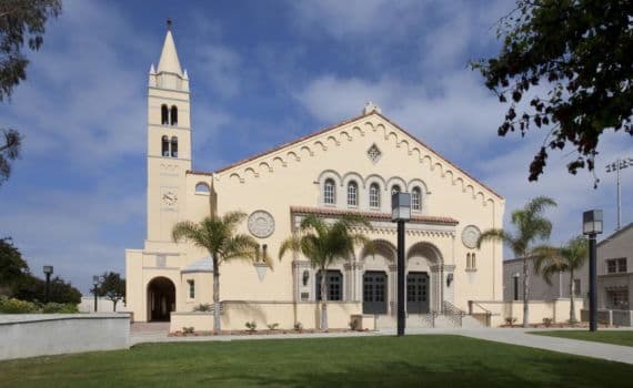 Restored heritage assembly hall with bell tower