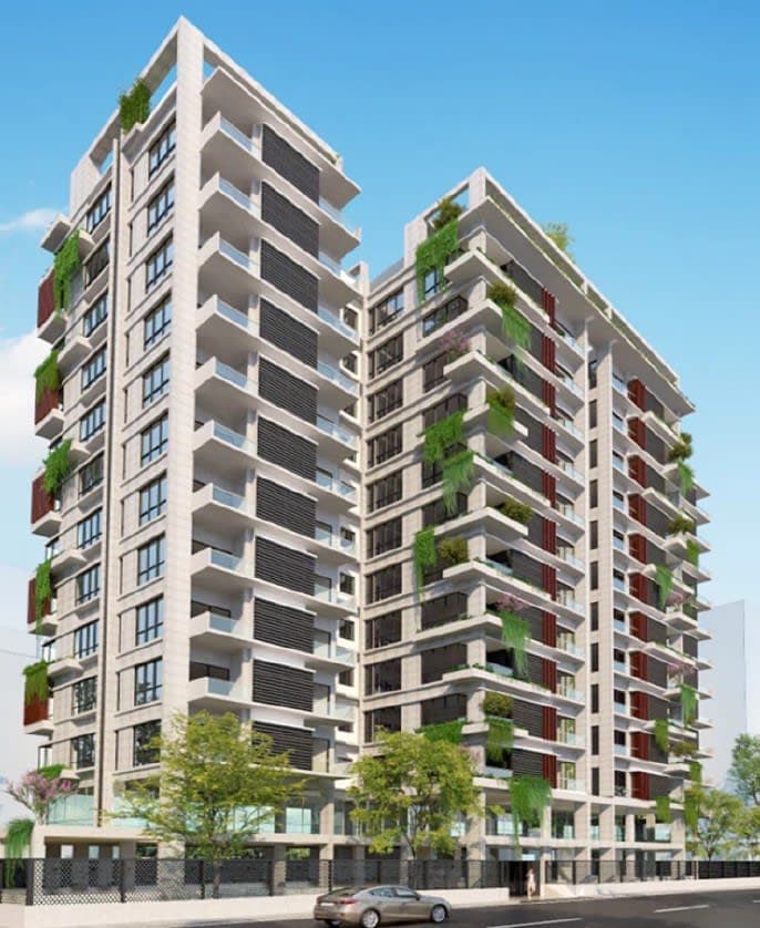 Green Summer Crest is a multi-tower residential complex featuring modern high-rise blocks with stepped massing, extensive balconies, and integrated greenery.